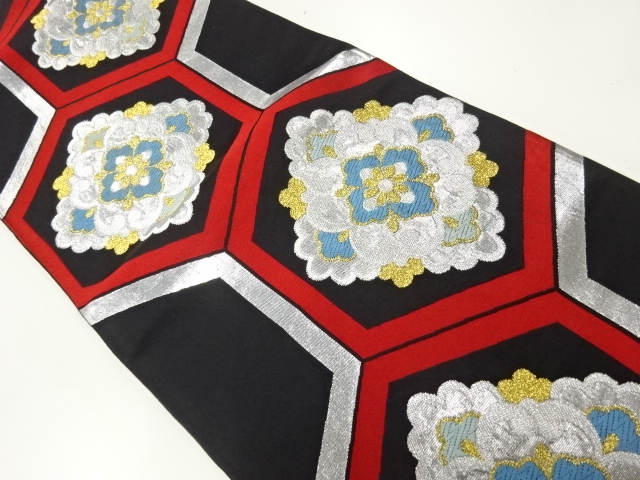JAPANESE KIMONO / ANTIQUE FUKURO OBI / SILK / WOVEN KIKKO WITH FLOWER